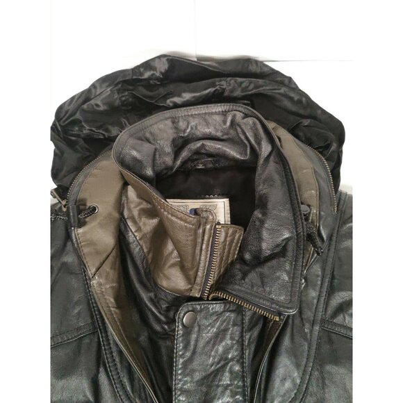 Vintage J Park Mens  Leather Jacket W Hood Bomber Biker Rock Steampunk XL - Picture 2 of 11